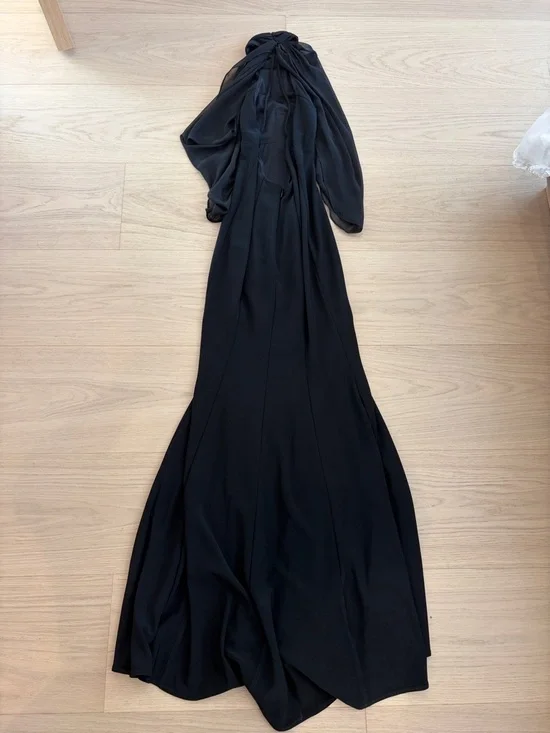 Xscape Black Halter Maxi Dress with Draped Cape Overlay - Picture 3 of 4